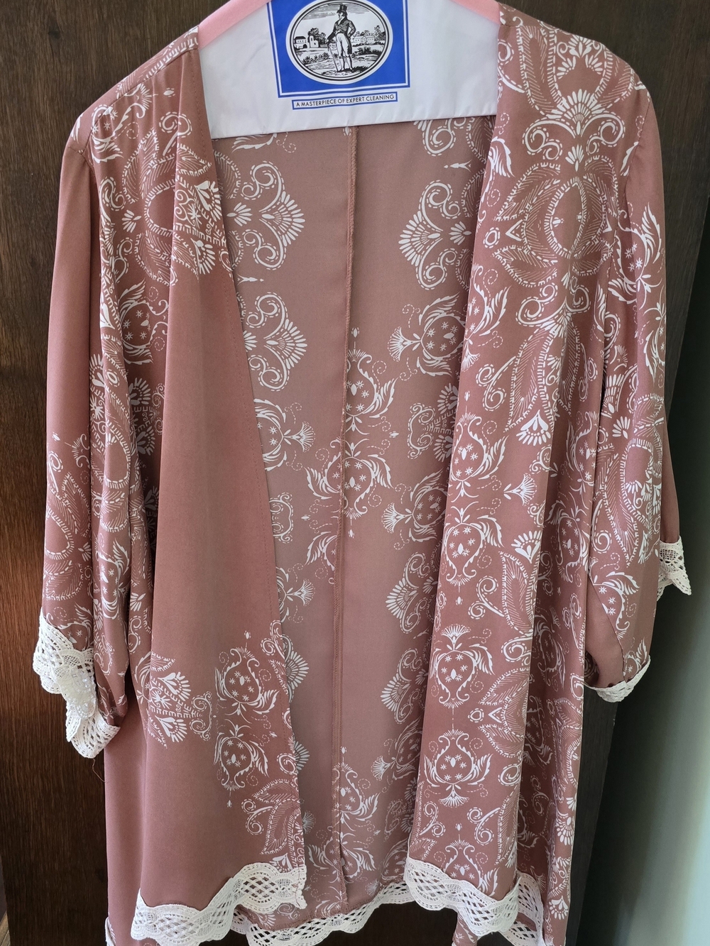 Liberty Love Dusty Rose Paisley Lace-Trim Kimono